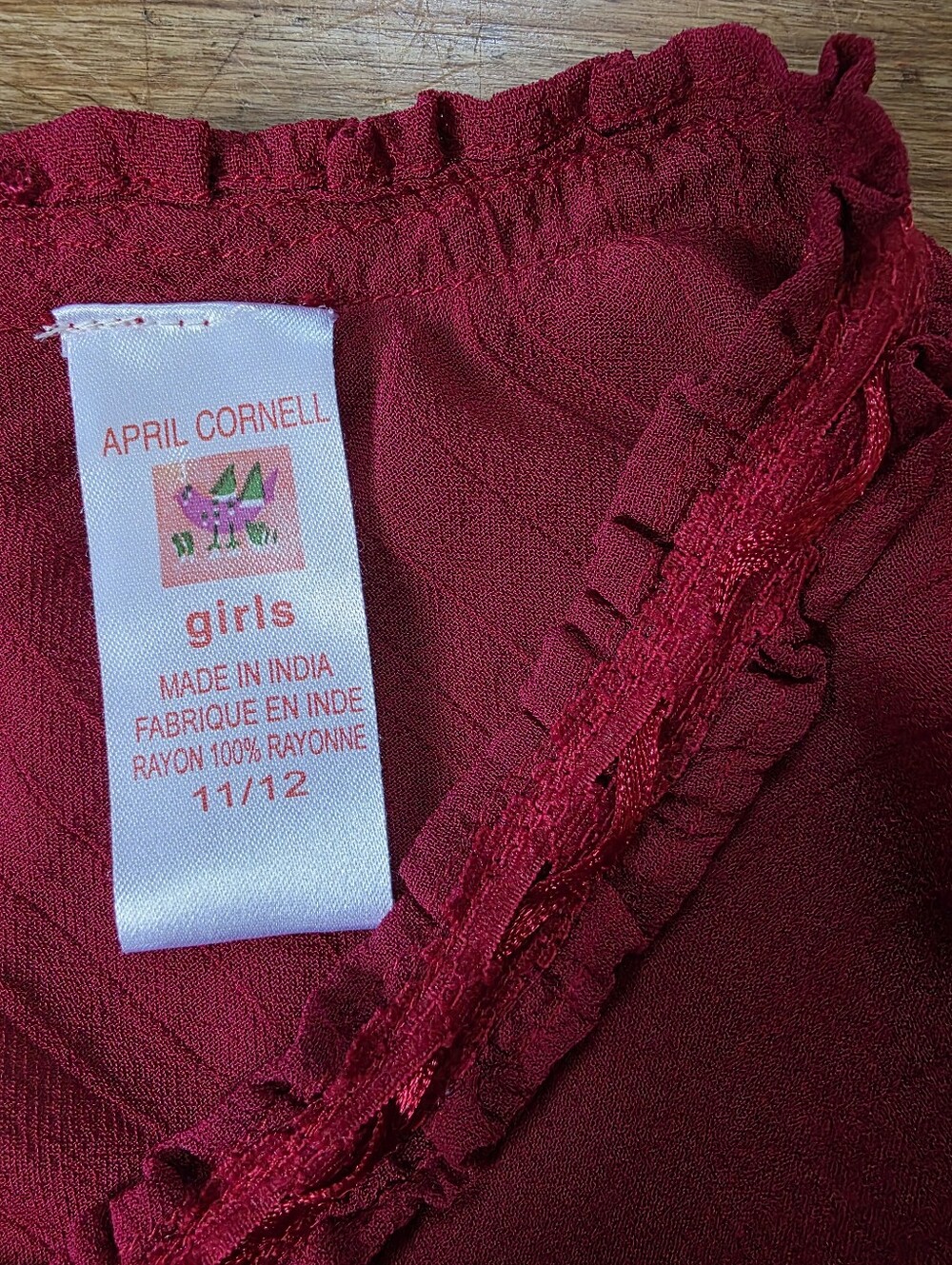 April Cornell Sheer Overlay Dress – Girls’ Size 11/12 – Berry Red - Picture 10 of 10